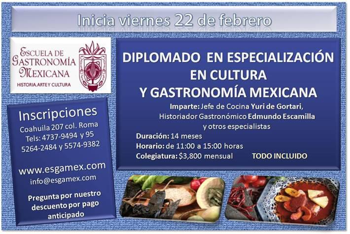 Diplomado en especialización en Cultura y Gastronomía Mexicana