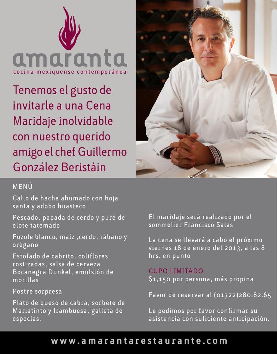 Cena en Amaranta con Guillermo González B.